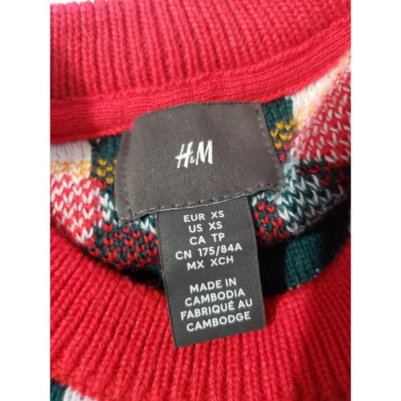 H&M Holiday Sweater Unisex Size XS Green Red Snow Business Christmas Jumper - Picture 6 of 9